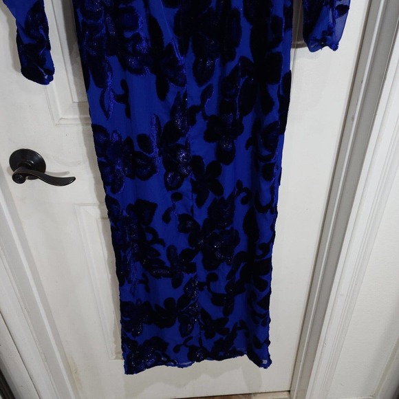 House of Harlow Revolve Womens Dress Ivan Blue Velour Burnout Ruffle Slit Sz XXS - Picture 13 of 15